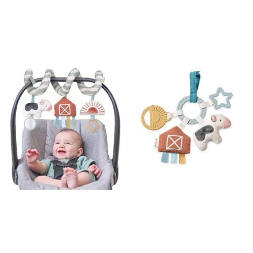 Itzy Ritzy Car Seat Spiral and Busy Ring Teething Toy Bundle (Farm)