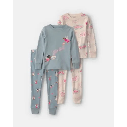 Baby Girl 4-Piece Fairy Tea Party 100% Cotton Snug Fit Pajama Set - Blue/Cream | Carter's