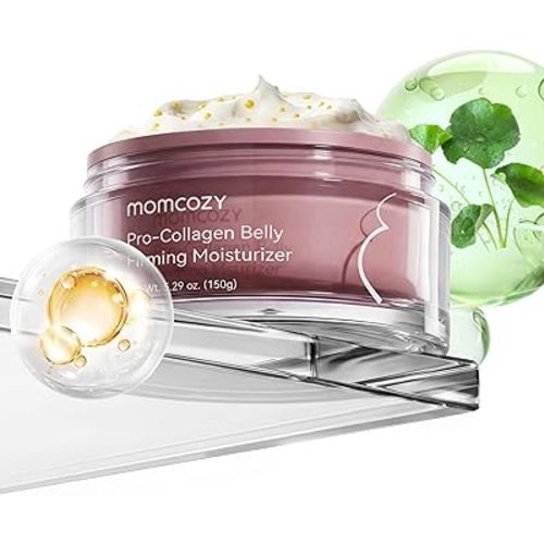 Momcozy Crema para estrías, verificada por EWG y dermatológicamente probada, 4 cápsulas de péptidos y aceite de centella hidratante para el embarazo, nutre la piel seca, 5.29 oz (150 g)