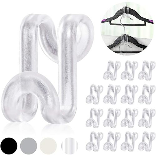Mlici Hanger Hooks Space Saving, 60 Pack Clothes Hanger Connector Hooks, Transparent Stackable Clothes Hangers with Hooks for Closet Organizer (Clear)