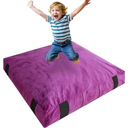 JOYWOO Crash Pad for Kids Sensory Room, 4 x 4 Ft / 5 x 5 Ft Anti-Slip Sensory Crash Mat, Shredded Foam Sensory Crash Pad for Kids Gift, Soft Washable Cover, Gift for Children and Family Fun