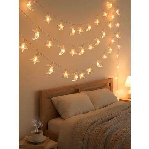 KEPABIGLE 30 LED Star and Moon String Lights, Warm White Decorative Fairy Lights for Nursery, Bedroom, and Wedding Decor, Battery Operated