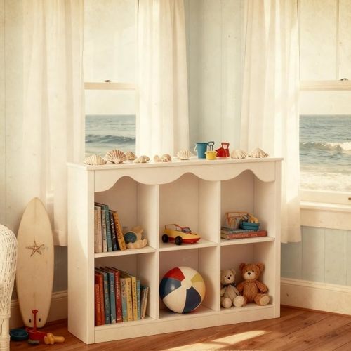 Kids Bookshelf Wooden Montessori Book Shelf Dutch Design 3Tier Scalloped,WalnutWood Pattern