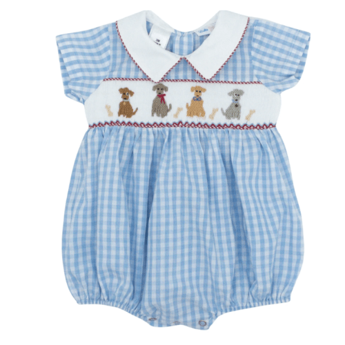 Noah Collared Bubble with Hand-smocking - Puppies