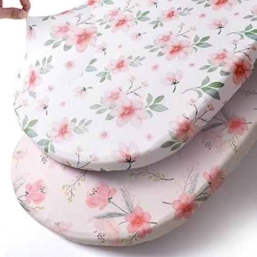 Stretch Fitted Bassinet Sheet Set BROLEX 2 Pack Cradle Sheets for Bassinet Pad/Mattress,Unisex Boys Girls,Ultra Soft,Pink Blossom