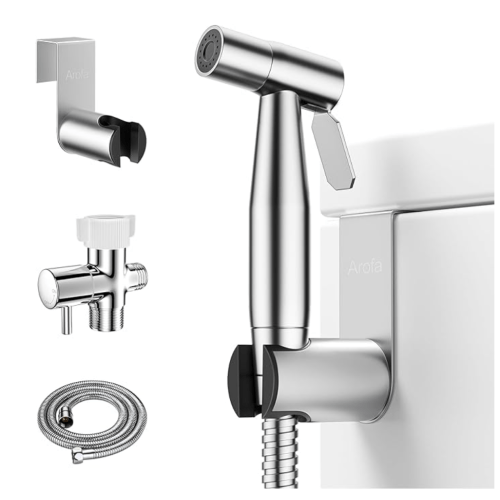 Arofa Handheld Toilet Bidet Sprayer for Toilet-Adjustable Water Pressure Control with Bidet Hose for Feminine Wash, Stainless Steel Brushed Nickel Bidet Faucet Cloth Diaper for Baby Wash