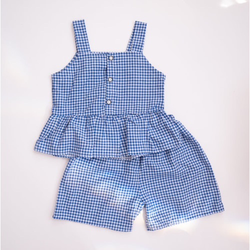 Two Piece Blue Gingham Summer Set for Toddler Girls