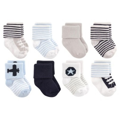 Luvable Friends Basics Infant Baby Cozy Terry Socks 8-Pack, Sky Adventures, 0-6 Months