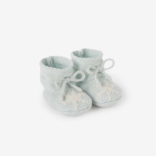Pale Blue Snowflake Garter Knit Baby Booties BLUE / 0-12M