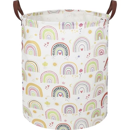 Colorful Rainbow Laundry Hamper,kids laundry Basket,Girls Nursery Hamper,Waterproof Storage Bin for Bedroom,Clothes Organizer Basket,Toys Box,Room Decor(Colorful Rainbow)
