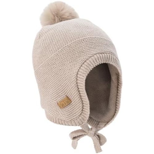 JAN & JUL Knit Pom-Pom Winter Hat, Fleece Lined Baby Beanie for Boys and Girls