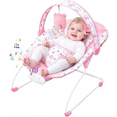 Enborbabe Baby Bouncer, Baby Bouncer Seat with Music and Vibration, Portable Infant Rocker for Indoor Outdoor Use, for Babies 0-6 Months, Up to 20 lbs
