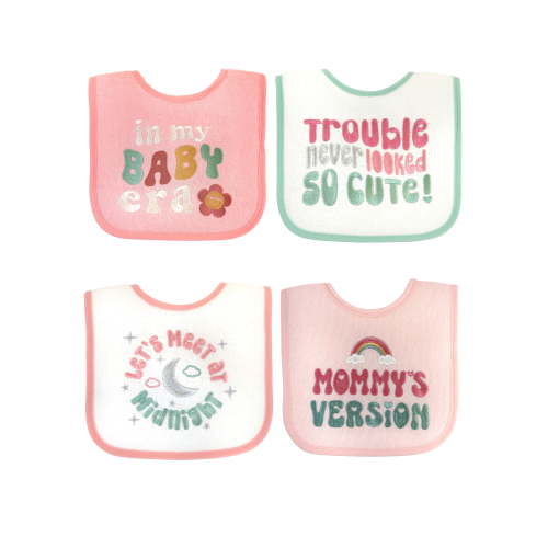 Neat Solutions 4 Pack Girl "In My Baby Era" Saying Infant Bibs