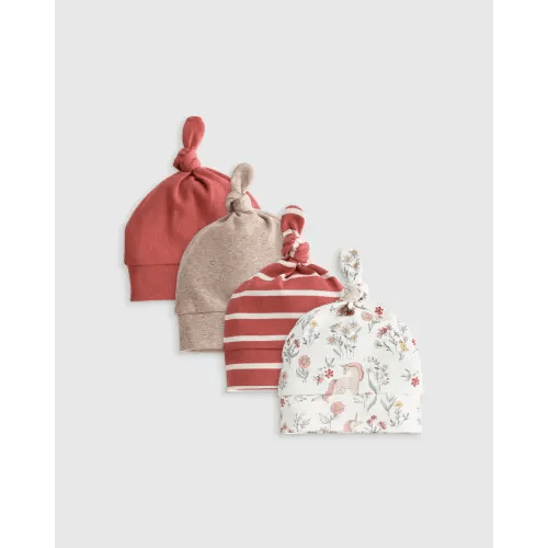 100% Organic Cotton Hat 4-Pack - Baby Girl in Unicorn Floral