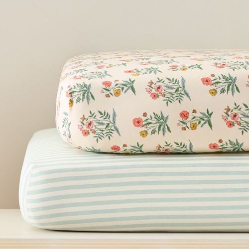 Pink Chicken Floral & Stripe Crib Fitted Sheet Bundle