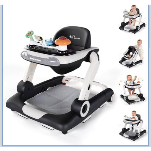 Baby Walker,4-Gear Height Adjustable Baby Walker with Wheels,5 in 1 Baby Activity Center,Music and Lights Bouncer Walker for Baby Boy 6-18 Months,Adjustable Speed Baby Push Walker
