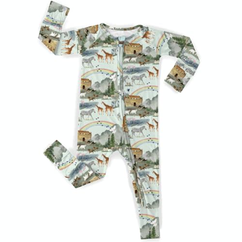 Tiny Revival Noah’s Ark Baby Zipper Sleeper – Christian Baby Clothes, Bamboo Lyocell, Newborn to Toddler, Bible Story Pajamas