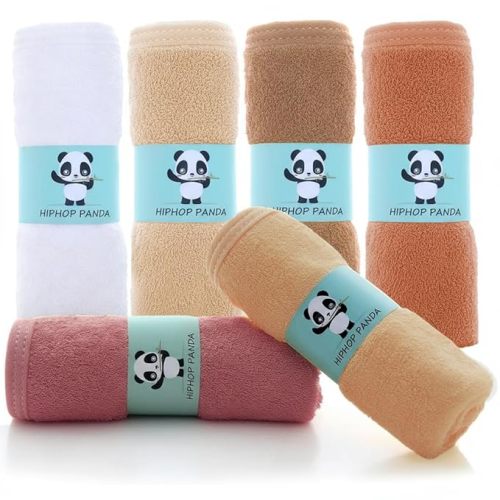 HIPHOP PANDA Baby Washcloths, Rayon Made from Bamboo - 2 Layer Ultra Soft Absorbent Newborn Bath Face Towel - Reusable Baby Wipes for Delicate Skin - Blush and Mocha, 6 Pack