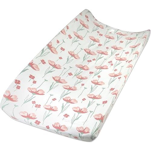 HonestBaby Organic Cotton Changing Pad Cover, Strawberry Pink Floral, One Size