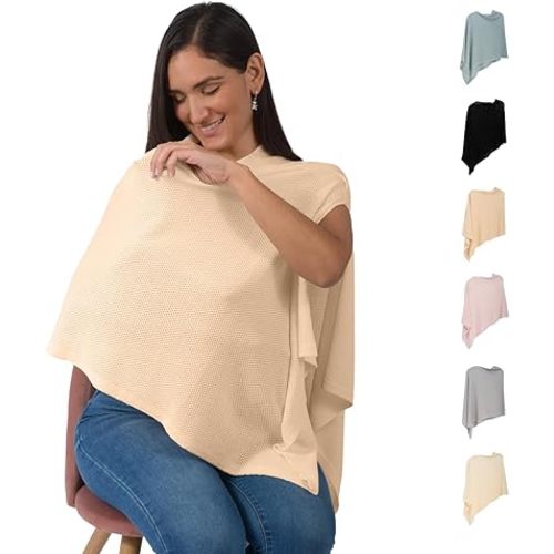 Breathable Nursing Cover Up for Breastfeeding - Privacy Nursing Covers - Newborn Essentials Must Haves - Improved Ponchy by Gold Mamas - Nude