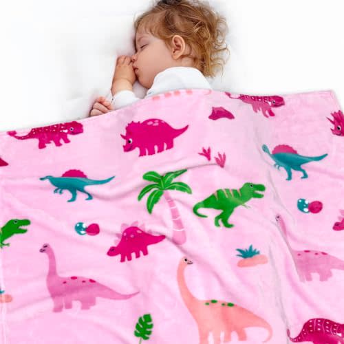 Lukeight Pink Dinosaur Toddler Blanket for Girls and Boys, Plush and Thick Girls Blanket Birthday Gifts for Toddler and Baby (Dinosaur, 30x40 Inches)