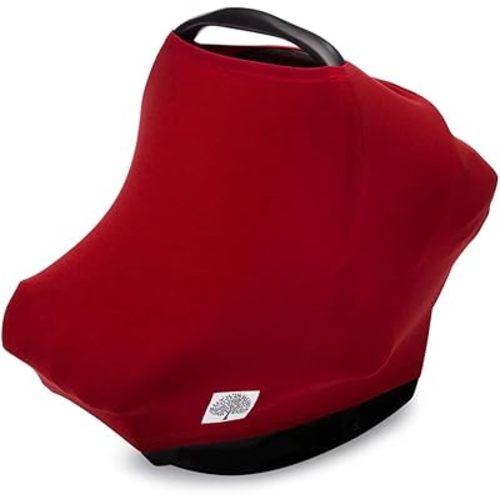 Parker Baby 4 in 1 Car Seat Cover for Girls and Boys - Stretchy Carseat Canopy, Nursing Cover, Grocery Cart Cover, High Chair Cover - “Cherry”
