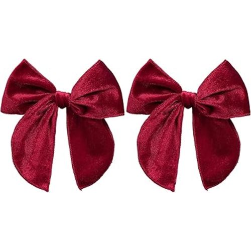 Dark Red Velvet Ribbon Hair Bows 2PCS 5inch Soft Burgundy Velvet Fable Bow Alligator Clips for Toddler Teen School Girls Kids Baby Christmas Ponytail Knot Bows Hair Accessories Gift