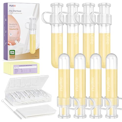 Nuliie Colostrum Collector Kit 7ml/8pcs, Leakproof, Reusable Breast Milk Collector, Heat & Freezer Resistant, BPA-Free, With Cotton Cloth Wipe, Storage Case, Cleaning Brush - Ready-to-Use for Newborns