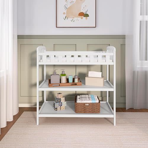 Dream On Me Emily Changing Table with Two Storage Shelves, White
