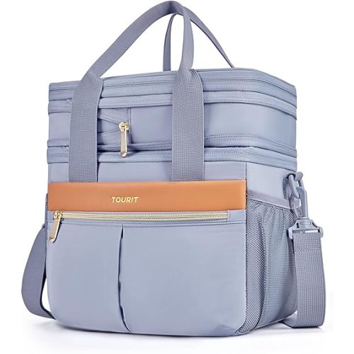TOURIT Insulated Lunch Box Bag, Double Deck Leakproof Cooler Tote for Work Office Picnic, Expandable Lunch Container, Grey