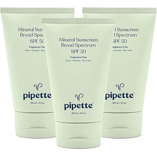 Pipette Mineral Sunscreen - SPF 50 Broad Spectrum Baby Sunblock with Non-Nano Zinc, UVB/UVA Non-Toxic Sun Protection for Kids & Sensitive Skin, 4fl oz (3 pack)