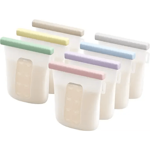 Nuliie 7 Pcs Silicone Breastmilk Storage Bags Reusable, 8oz/240ml Double Leak-Proof Breastmilk Freezer Bags, BPA Free Self-Standing Milk Bags for Breastfeeding, Baby Food Pouches