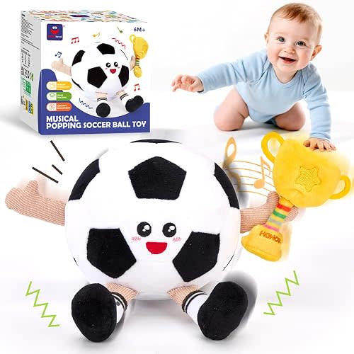 hahaland Musical Baby Soccer Toy for 6-9-12 Month, Plush Tummy Time Ball Toys, Electric Bouncing Infant Toy, Multi-Sensory Stimulation Crawling Talking Early Education Gift for 1 Year Old Boy Girl