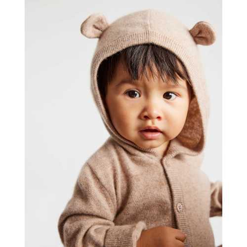 Washable Cashmere Hooded Cardigan in Oatmeal