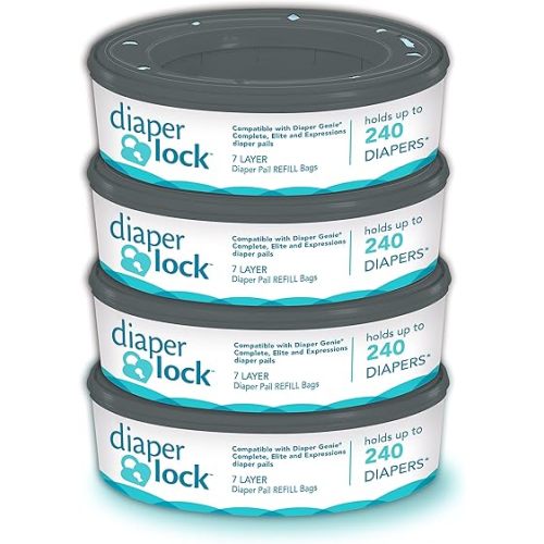 Refills for Diaper Genie Pails | 240 Count (4-Pack) | Compatible with All Diaper Genie Complete, Expressions, Essentials, Elite and Quick Caddy Pails