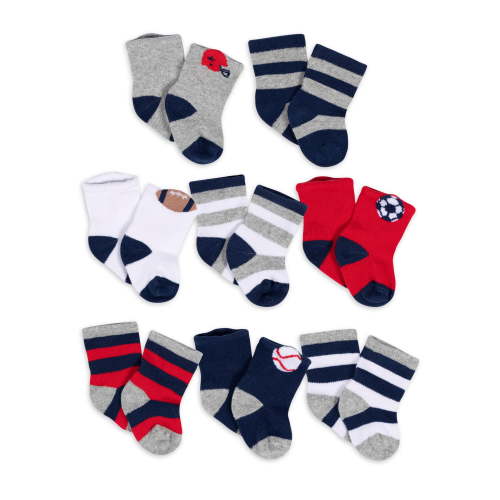 Gerber Baby Boy Jersey Crew Wiggle-Proof Socks, 8-Pack (0-3 Months - 6/9 Months)