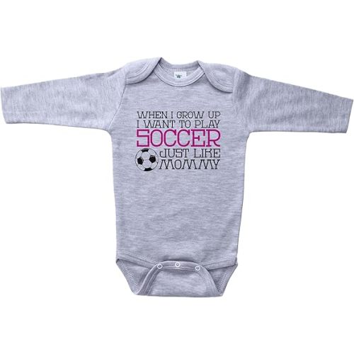 Baffle Soccer Onesie/WHEN I GROW UP, SOCCER LIKE MOMMY/Girls Pink Bodysuit