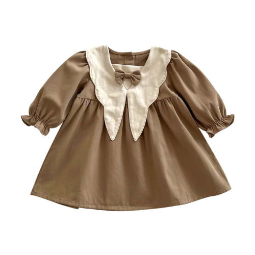 Besolor Toddler Baby Girls Long Sleeve Dress Vintage Cute Bowknot Birthday Party Dress Kids Fall Clothes