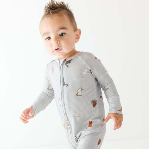Cats Gray Small Ribbed Zip Romper