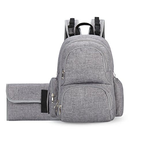 Backpack Diaper Bag for Mom - and Dad | Stroller Straps, Changing Pad, Wipe Dispenser, Insulated Pockets | Baby Bags for Girls and Boys | Baby Shower 2018 (Gray)