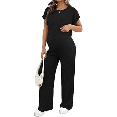 BLENCOT Maternity Sets Summer Ribbed Knit Pajamas Outfits