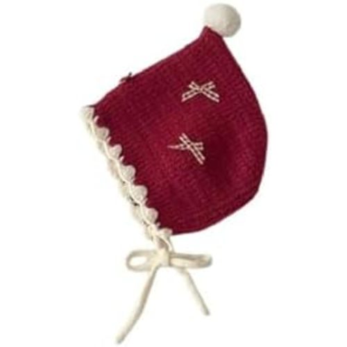 Baby Winter Knit Hat with Bow Embellishments, Pointed Top Bonnet with Ear Flaps, Warm Beanie for Infants 2-15 Months
