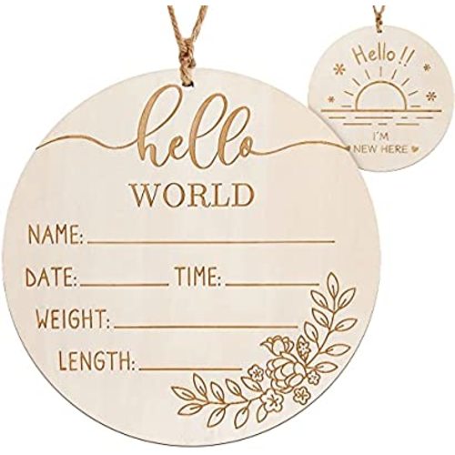 Baby Announcement Sign, Wooden Baby Name Sign for Nursery, Hello World Newborn Sign, Birth Announcement Sign for Hospital, Welcome Baby Arrival Sign Announcement Board for Photo Prop Baby Shower