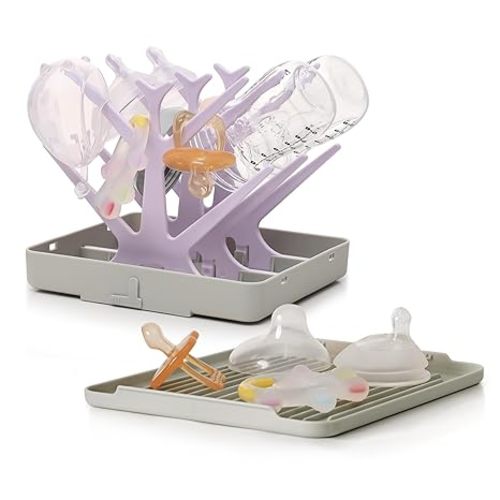 haakaa Portable Baby Bottle Drying Rack with Tray, Space Saving Bottle Drying Tree for Bottles/Pump Parts/Pacifiers,Easy-Store Dryer Rack Great for Home & Travel, BPA Free (Green)