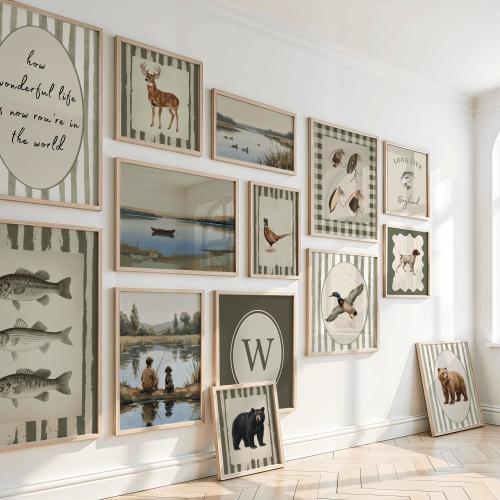 Personalized Fishing Hunting Nursery Decor Bundle, Vintage Boy Nursery Wall Art,Woodland Nursery Prints,Farmhouse Rustic Nursery Art,Digital
