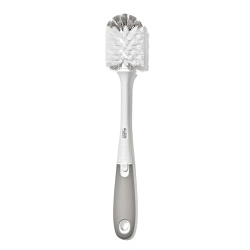 OXO Tot Baby Bottle Brush with Nipple Cleaner, Gray, Soft Bristle Touch, Ideal for Glass Baby Bottle