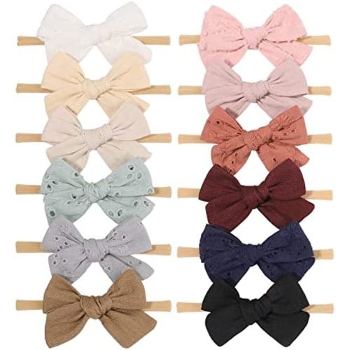 12pcs Baby Girls Hair Bows Nylon Elastic Hairband