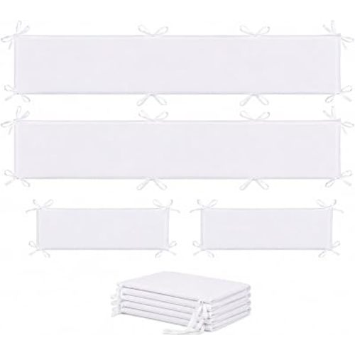 Full Surround Mesh Wall Padding Panels, 2 Long & 2 Short Panels (52" x 9.6" & 27" x 9.6"), Foldable Rail Covers with Tie Straps for Floor Beds, Stair Railings & Play Areas（White)
