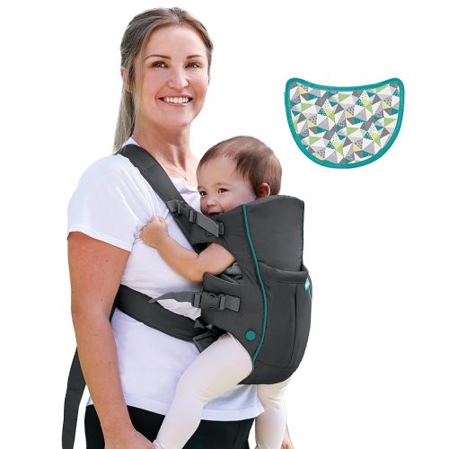 Infantino Swift Classic Carrier with Pocket, 2-Ways to Carry Carrier with Wonder Bib & Essentials Storage Front Pocket for Babies 7-26lb, Adjustable Strap, Gray