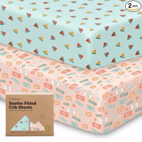 KeaBabies 2-Pack Organic Cotton Crib Sheets for Boys, Girls - 52x28 Fitted Crib Mattress Sheet Neutral, Breathable Cover for Baby Bed Set, Toddler Mattress, Soft & Cute Prints (Beach Day)